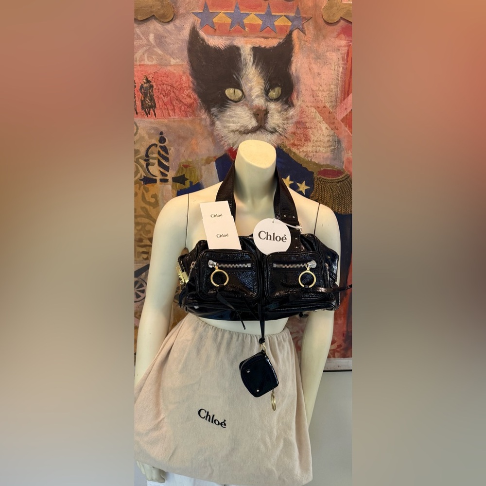 Chloe Betty black patent NOS dust bag+original hangtag+card mint stored unused
